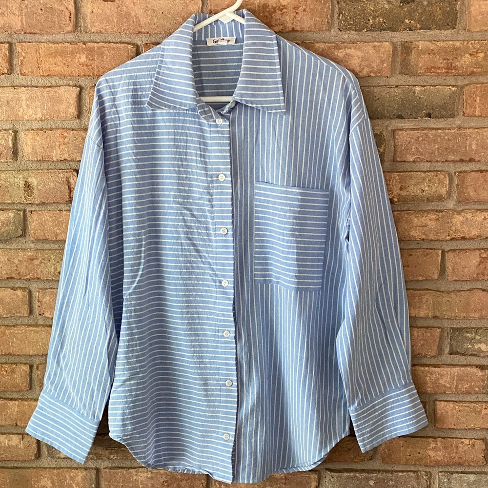 Blue Striped Shirt Oversized Small EUC